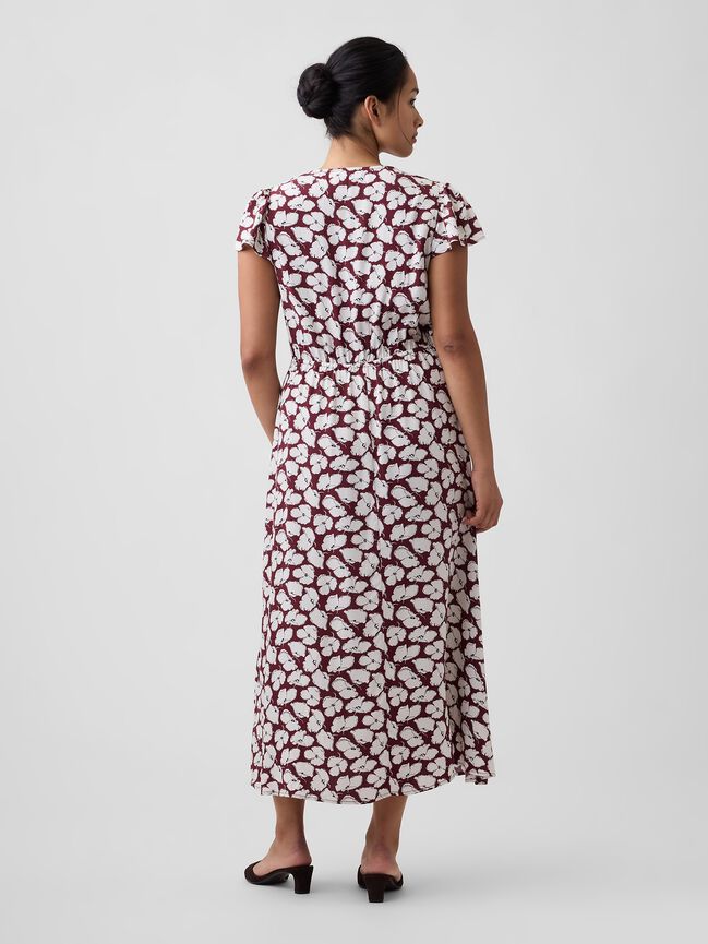 Flutter Sleeve V-Neck Midi Dress gap flutter sleeve v neck midi dress
