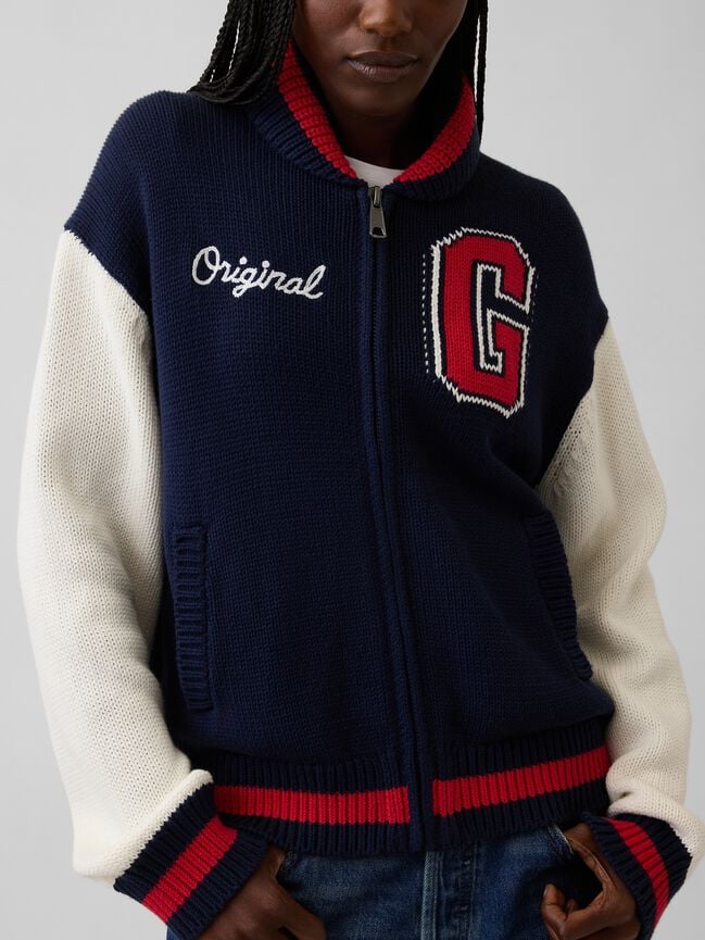 100% Cotton Oversized Varsity Sweater Jacket gap 100 cotton oversized varsity sweater jacket
