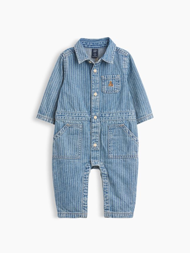 Baby Denim Stripe Utility One-Piece gap baby denim stripe utility one piece