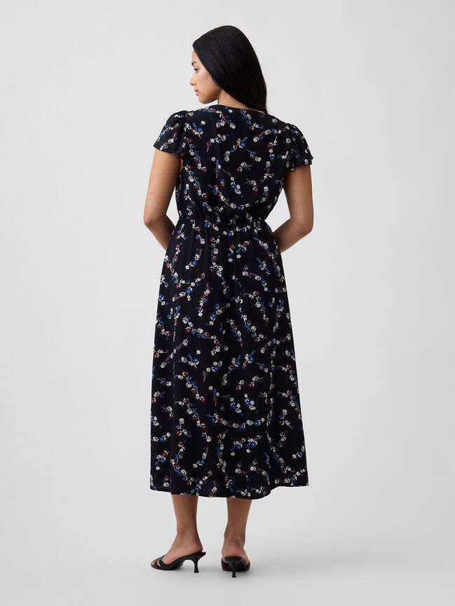 Flutter Sleeve V-Neck Midi Dress gap flutter sleeve v neck midi dress