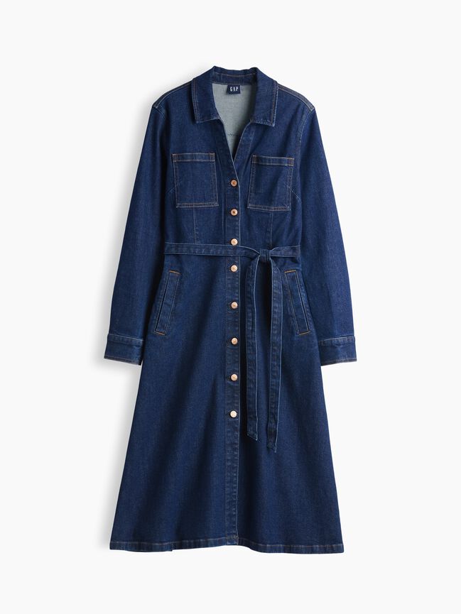Denim Tie-Belt Midi Dress gap denim tie belt midi dress