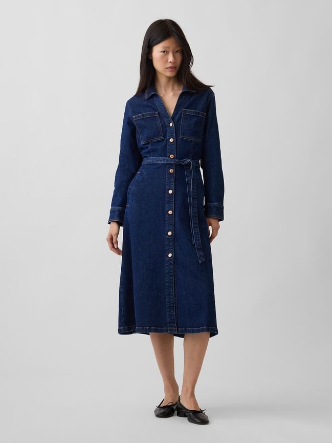 Denim Tie-Belt Midi Dress gap denim tie belt midi dress
