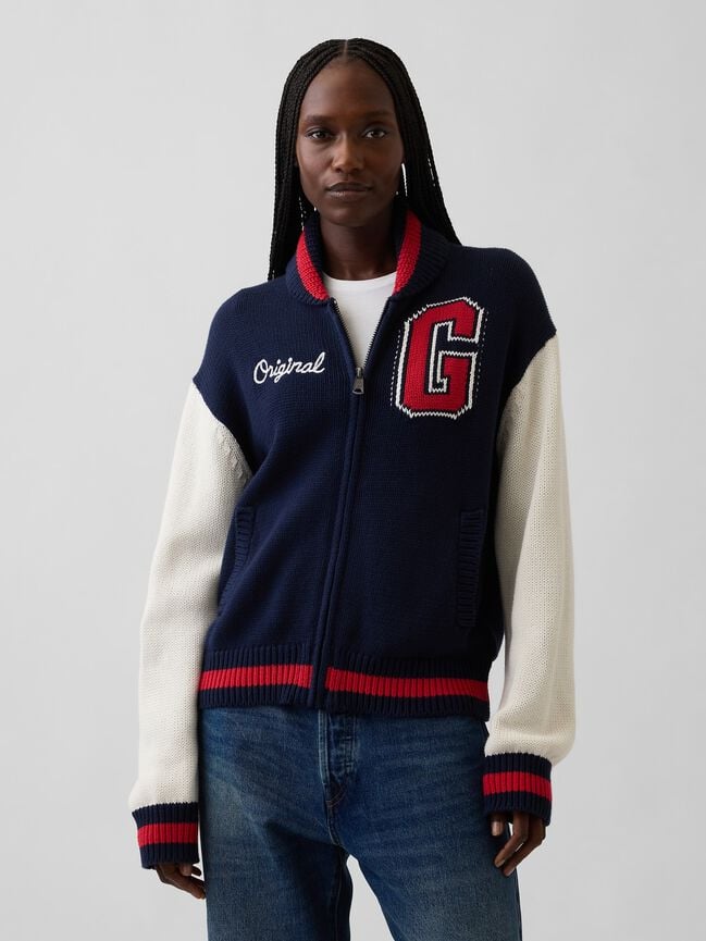 100% Cotton Oversized Varsity Sweater Jacket gap 100 cotton oversized varsity sweater jacket