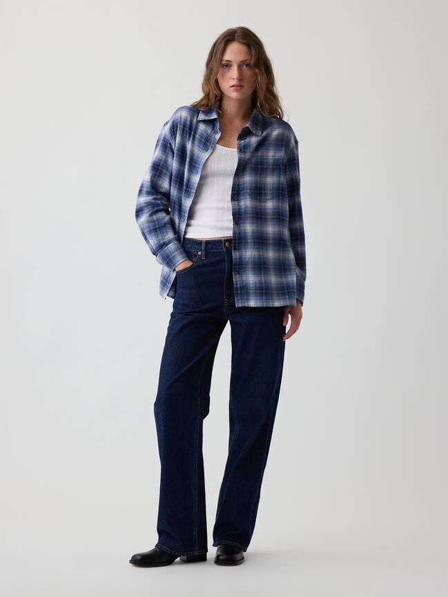 Oversized Straight-Hem Flannel Shirt gap oversized straight hem flannel shirt