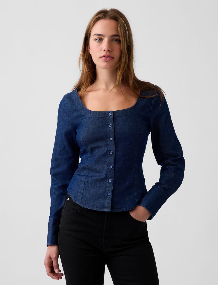 Denim Scoop Neck Top gap denim scoop neck top