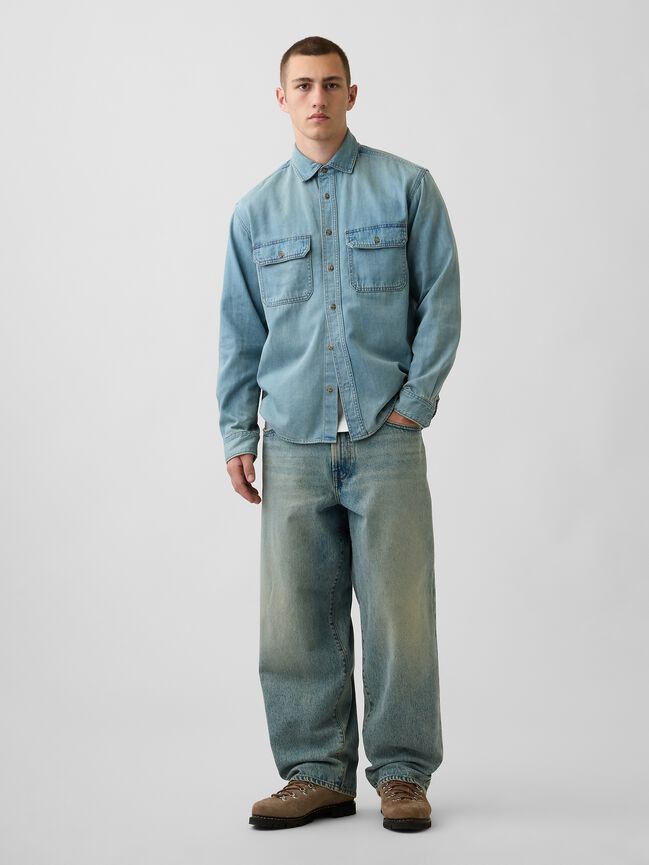 UltraSoft Denim Relaxed Utility Shirt gap ultrasoft denim relaxed utility shirt