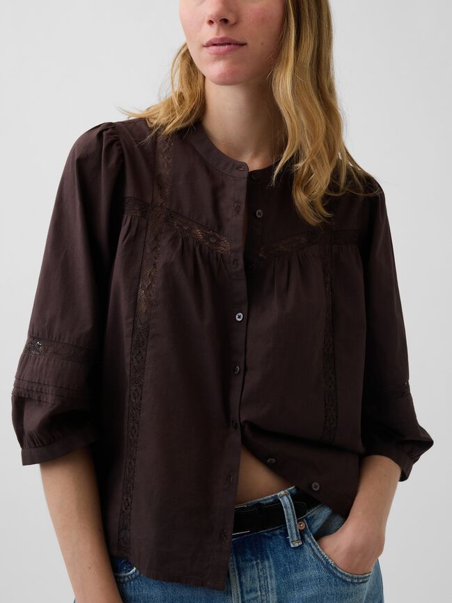 Lace-Trim Button-Front Swing Top gap lace trim button front swing top