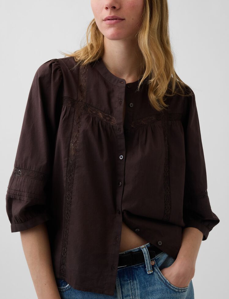 Lace-Trim Button-Front Swing Top gap lace trim button front swing top