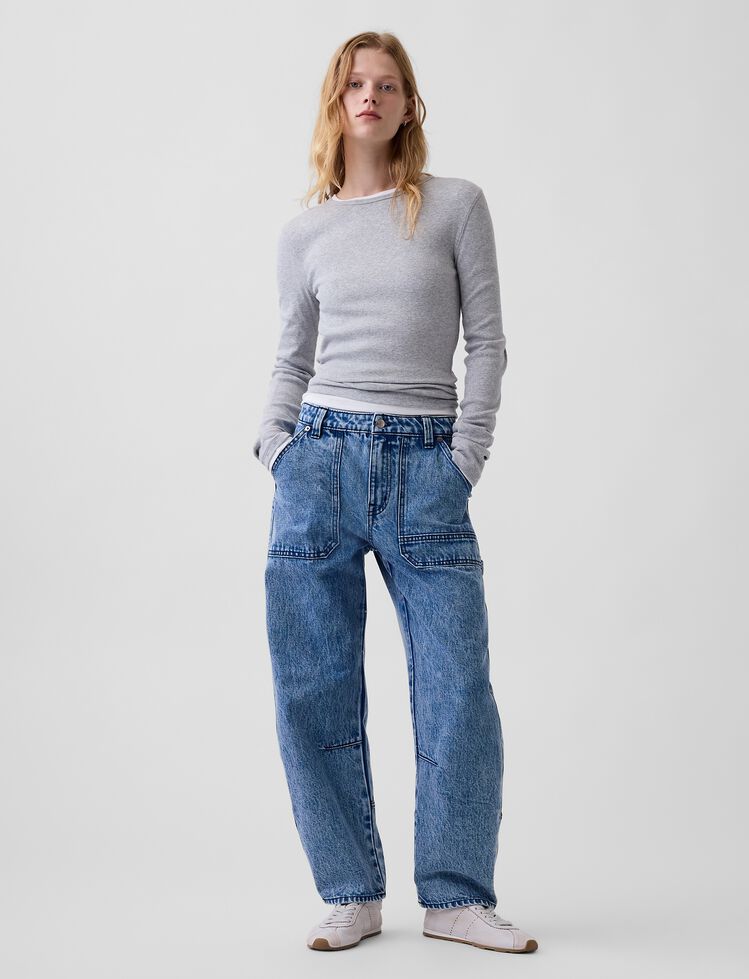 Mid Rise Barrel Utility Jeans gap mid rise barrel utility jeans