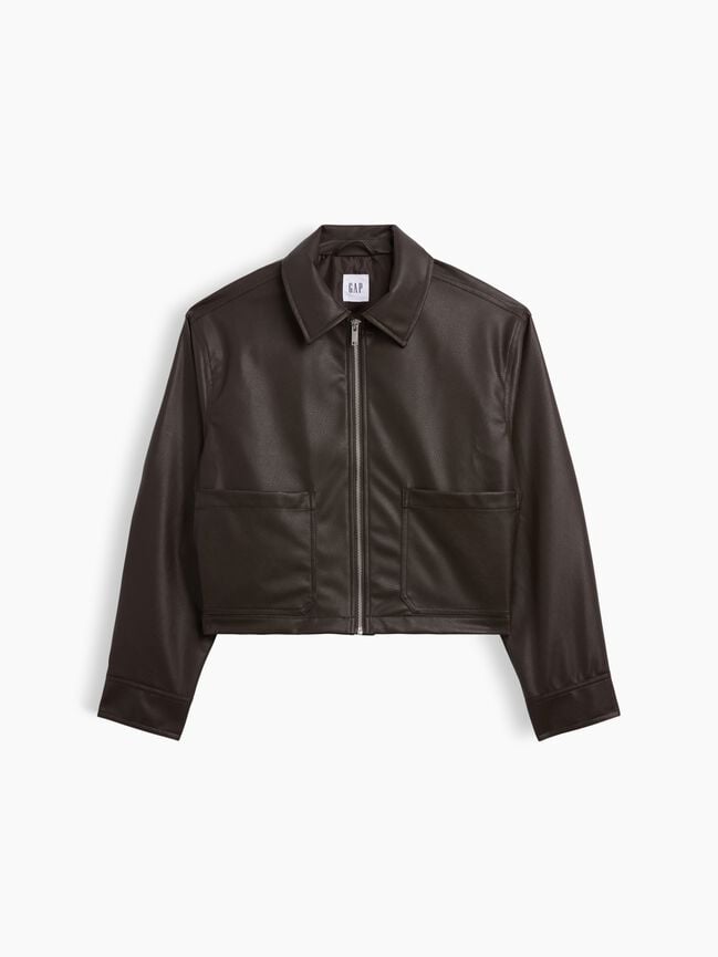 Relaxed Cropped Vegan-Leather Jacket gap relaxed cropped vegan leather jacket