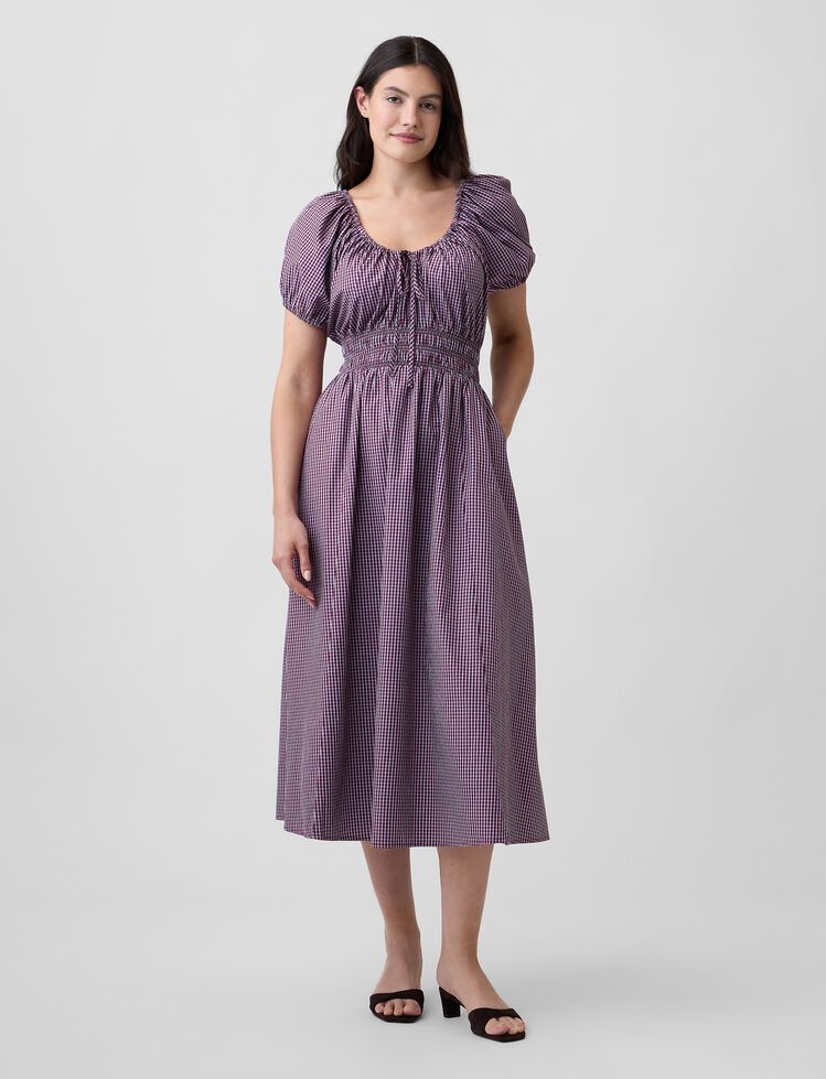 Puff Sleeve V-Neck Maxi Dress gap puff sleeve v neck maxi dress