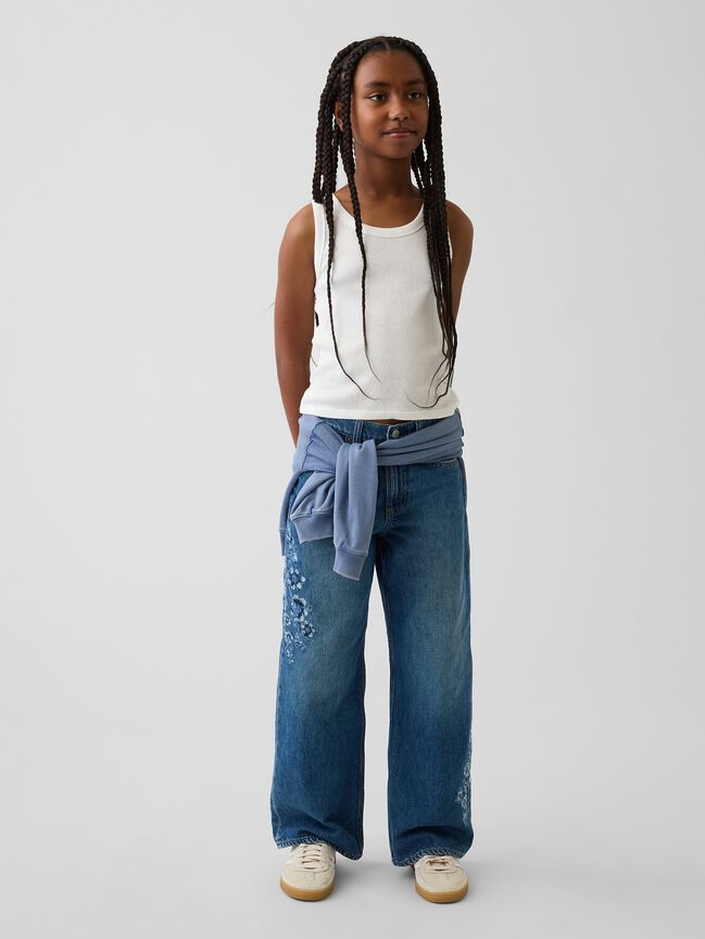 Kids Low Rise Stride Embroidered Floral Wide-Leg Jeans gap kids low rise stride embroidered floral wide leg jeans