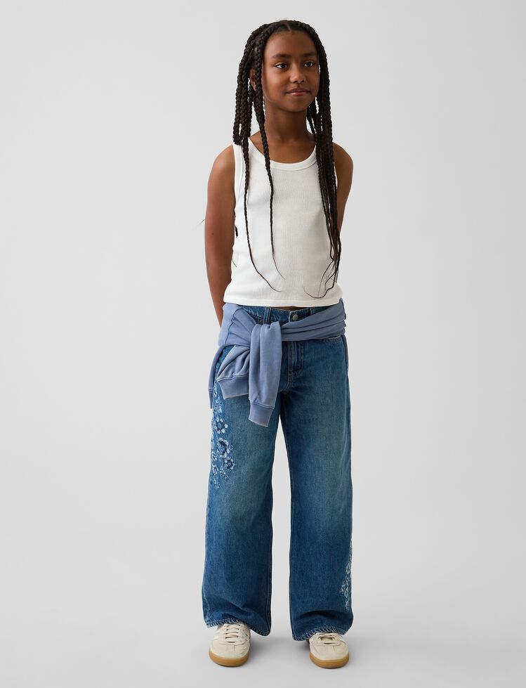 Kids Low Rise Stride Embroidered Floral Wide-Leg Jeans gap kids low rise stride embroidered floral wide leg jeans