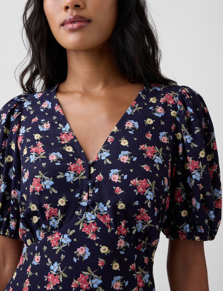 Puff Sleeve V-Neck Mini Dress gap puff sleeve v neck mini dress