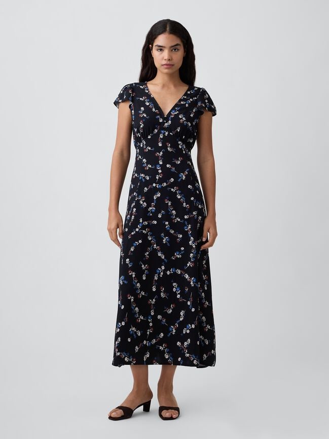 Flutter Sleeve V-Neck Midi Dress gap flutter sleeve v neck midi dress