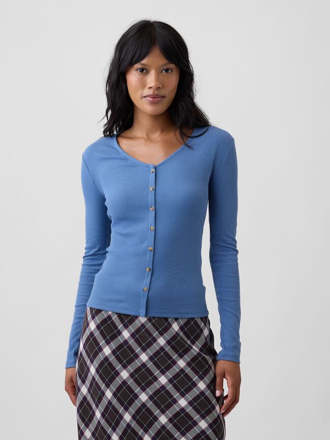 Fitted Ribbed V-Neck Top gap fitted ribbed v neck top