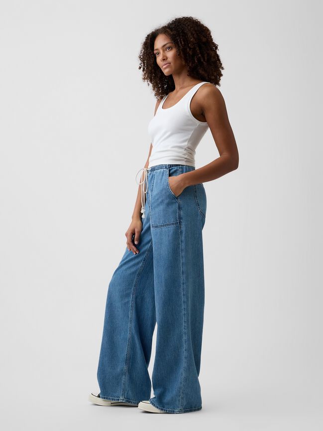 Mid Rise Soft Pull-On Wide-Leg Jeans gap mid rise soft pull on wide leg jeans