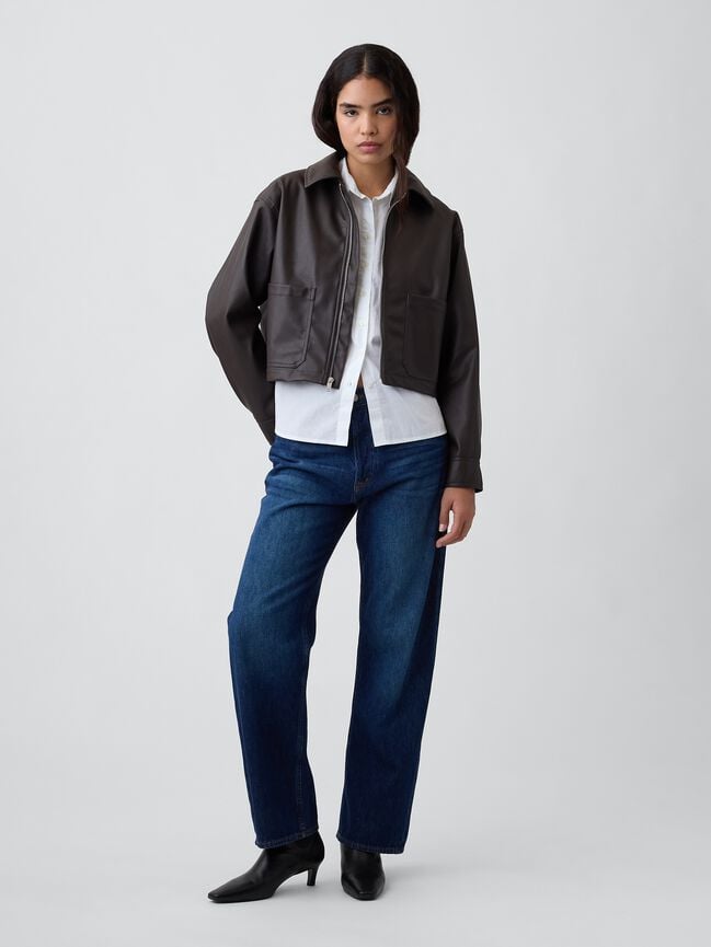 Relaxed Cropped Vegan-Leather Jacket gap relaxed cropped vegan leather jacket