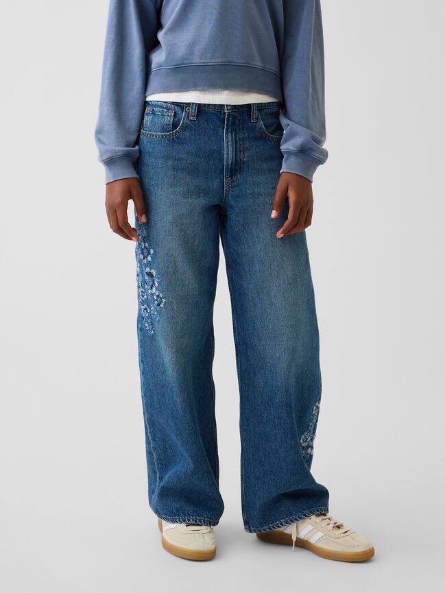 Kids Low Rise Stride Embroidered Floral Wide-Leg Jeans gap kids low rise stride embroidered floral wide leg jeans