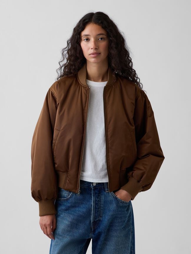 Padded Satin Bomber Jacket gap padded satin bomber jacket