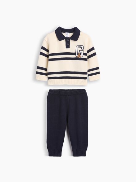 Baby Stripe Polo Sweater Outfit Set