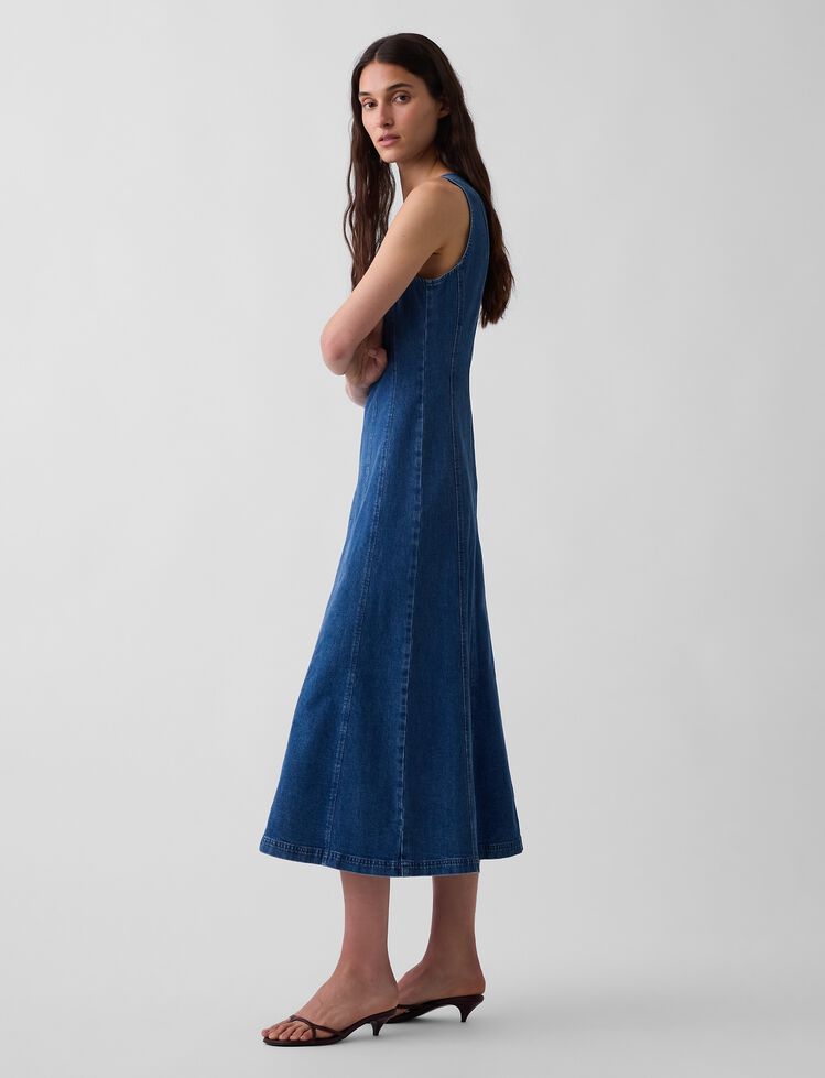 Seamed Denim Maxi Dress gap seamed denim maxi dress