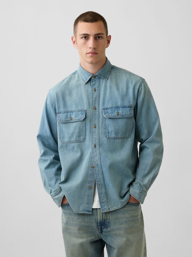 UltraSoft Denim Relaxed Utility Shirt gap ultrasoft denim relaxed utility shirt