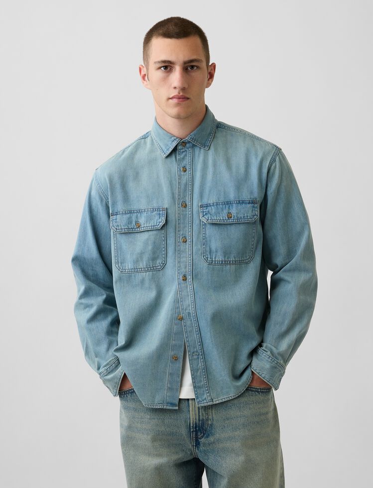 UltraSoft Denim Relaxed Utility Shirt gap ultrasoft denim relaxed utility shirt