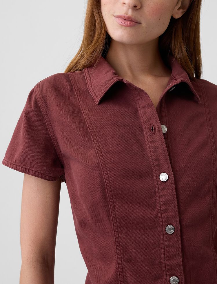 Denim Button-Front Mini Dress gap denim button front mini dress