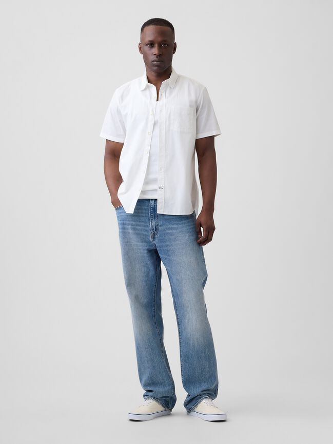 Stretch Poplin Shirt in Standard Fit gap stretch poplin shirt in standard fit