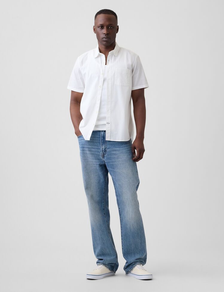 Stretch Poplin Shirt in Standard Fit gap stretch poplin shirt in standard fit