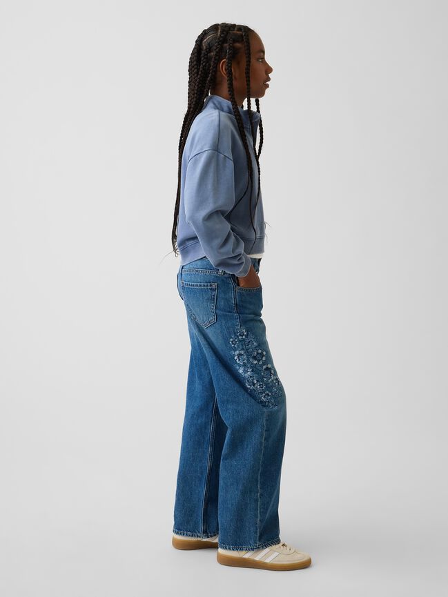 Kids Low Rise Stride Embroidered Floral Wide-Leg Jeans gap kids low rise stride embroidered floral wide leg jeans
