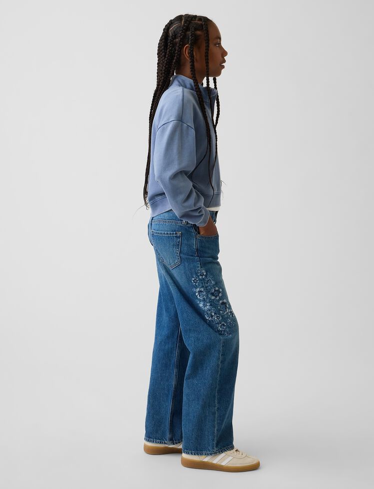 Kids Low Rise Stride Embroidered Floral Wide-Leg Jeans gap kids low rise stride embroidered floral wide leg jeans