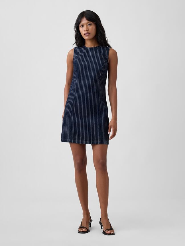 Sleeveless Stripe Denim Mini Dress gap sleeveless stripe denim mini dress