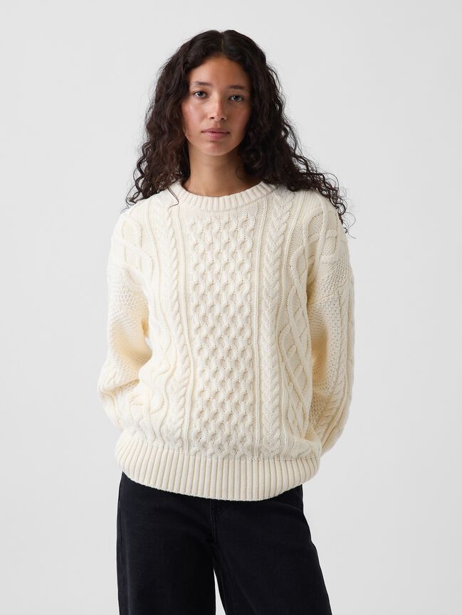 100% Cotton Cable-Knit Oversized Sweater gap 100 cotton cable knit oversized sweater