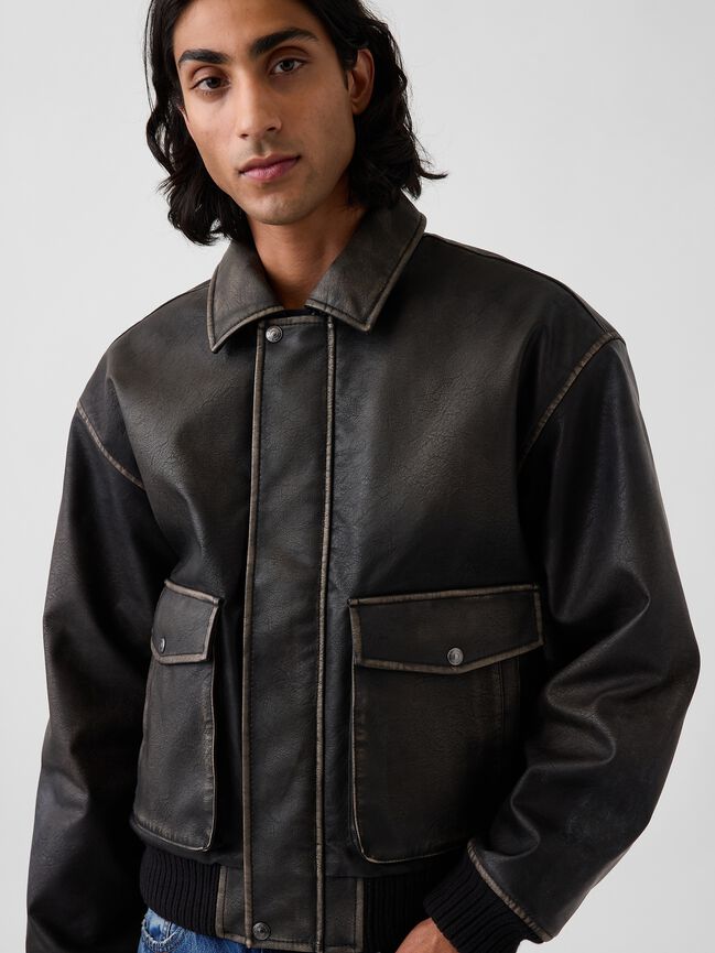 Recycled Vegan Leather Bomber Jacket gap recycled vegan leather bomber jacket