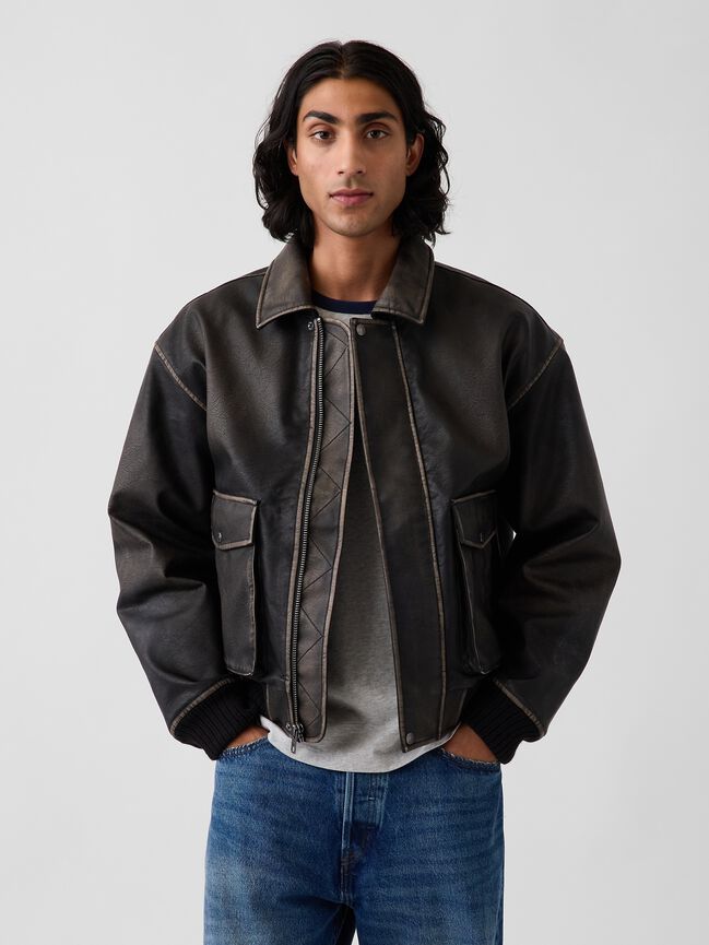 Recycled Vegan Leather Bomber Jacket gap recycled vegan leather bomber jacket