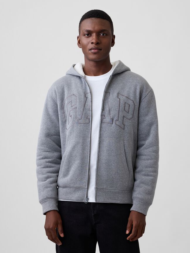 Relaxed Gap Logo Sherpa-Lined Zip Hoodie relaxed gap logo sherpa lined zip hoodie