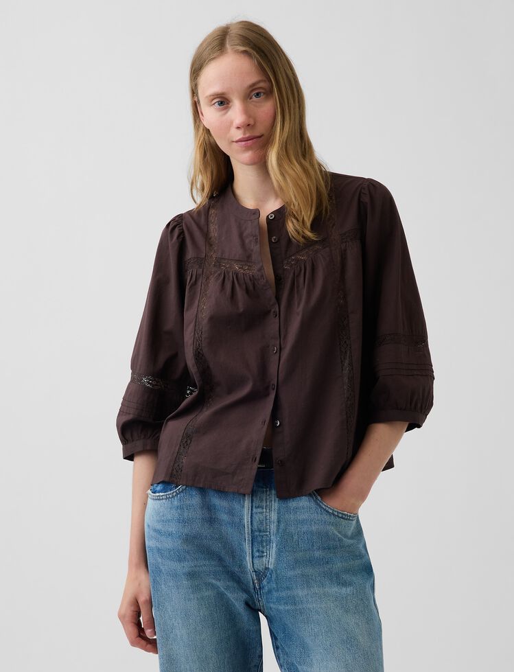Lace-Trim Button-Front Swing Top gap lace trim button front swing top