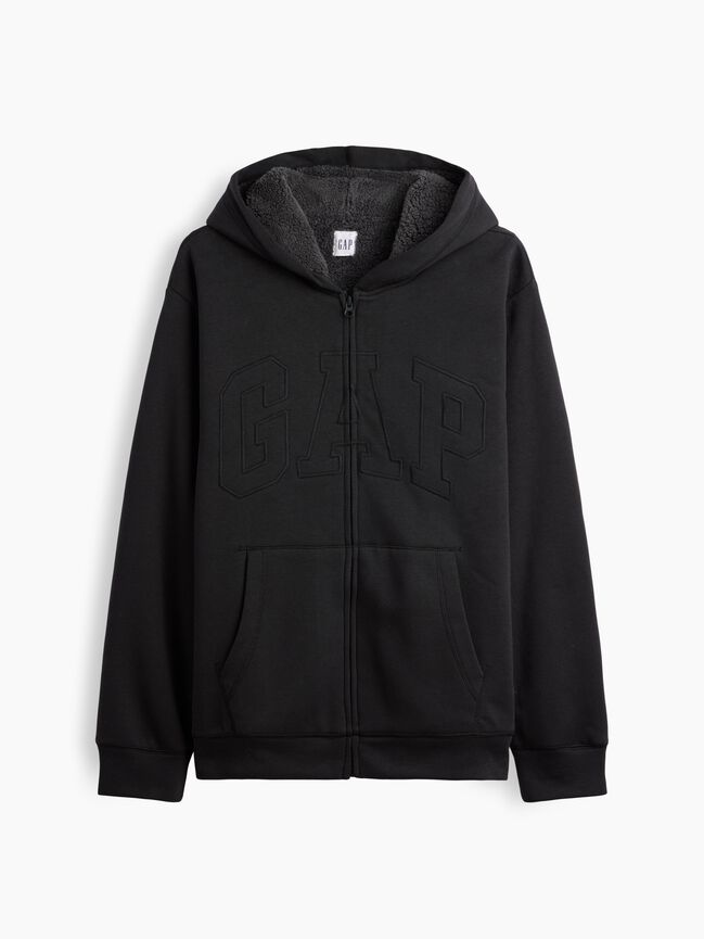 Relaxed Gap Logo Sherpa-Lined Zip Hoodie relaxed gap logo sherpa lined zip hoodie