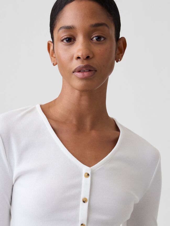 Fitted Ribbed V-Neck Top gap fitted ribbed v neck top