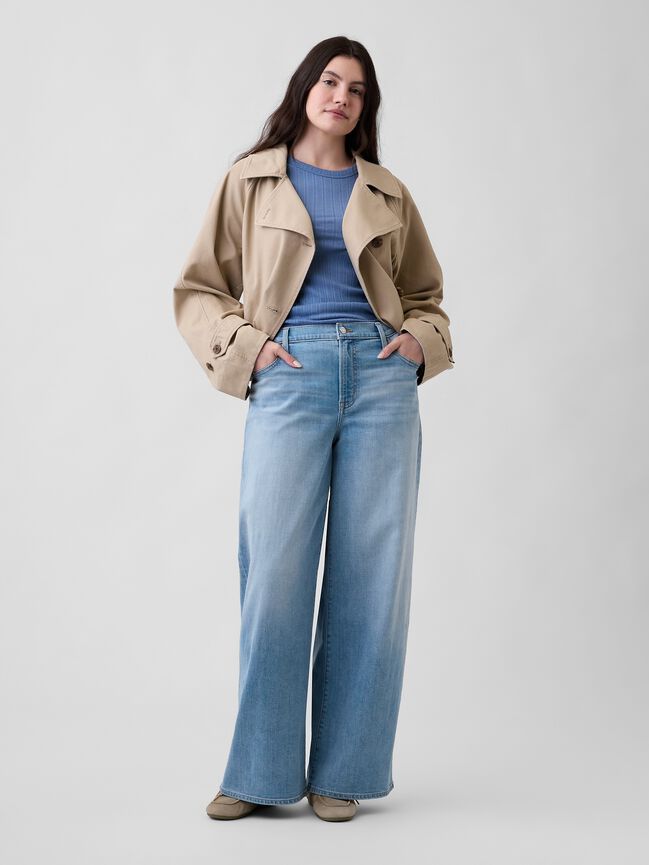 جينز بخصر متوسط وساقين واسعتين gap جينز بخصر متوسط وساقين واسعتين