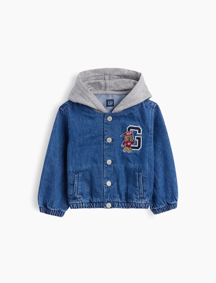Baby & Toddler Denim Varsity Bomber Jacket gap baby toddler denim varsity bomber jacket