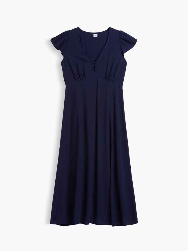 Flutter Sleeve V-Neck Midi Dress gap flutter sleeve v neck midi dress