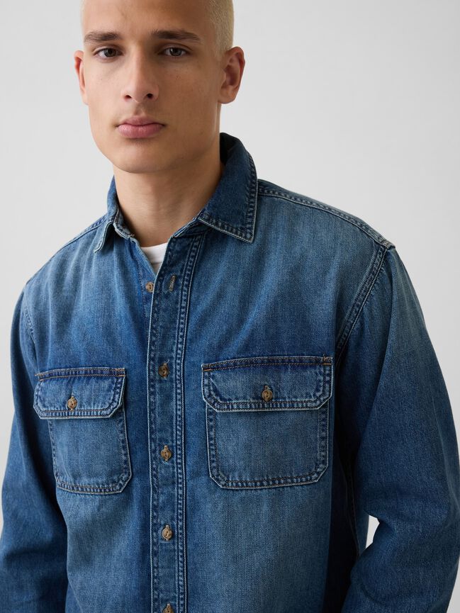 UltraSoft Denim Relaxed Utility Shirt gap ultrasoft denim relaxed utility shirt