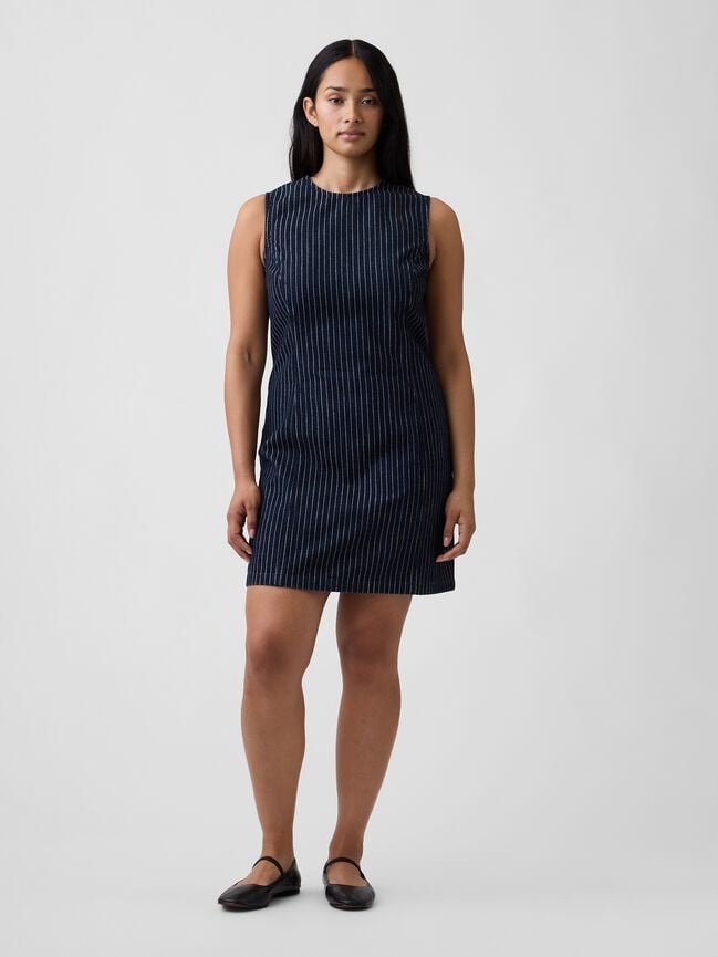 Sleeveless Stripe Denim Mini Dress gap sleeveless stripe denim mini dress