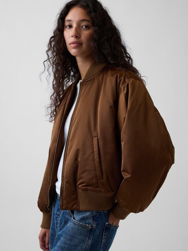 Padded Satin Bomber Jacket gap padded satin bomber jacket