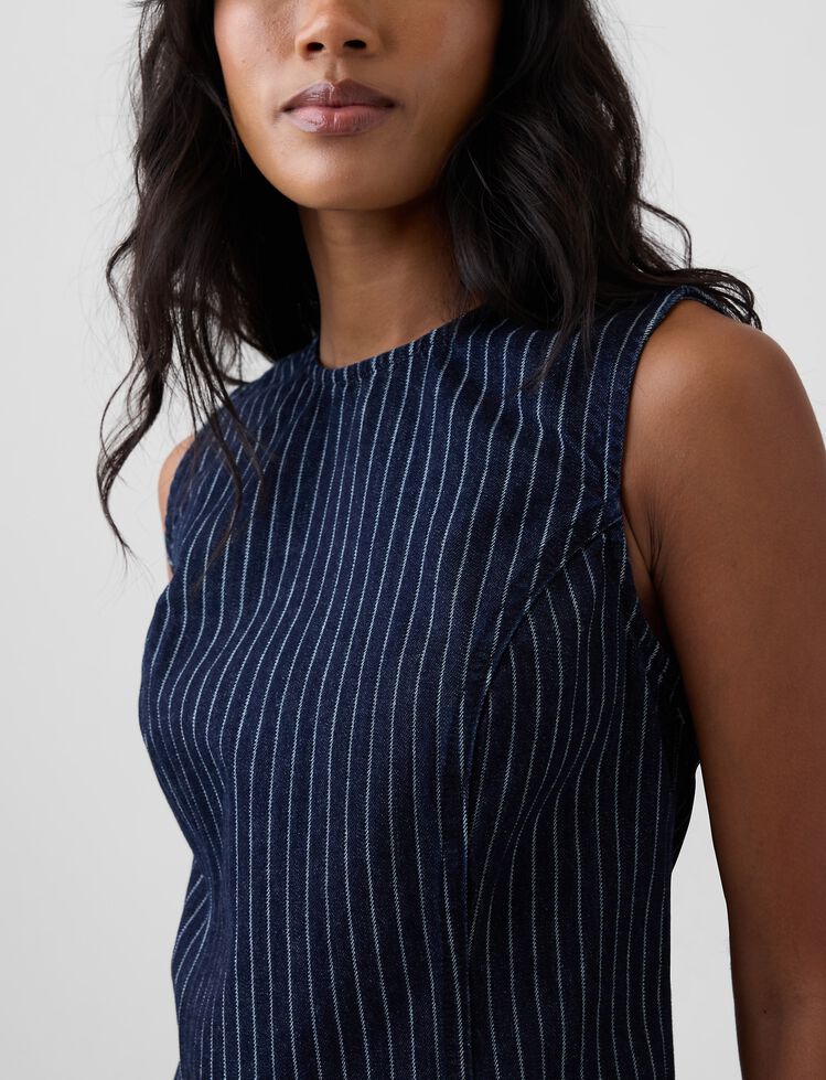 Sleeveless Stripe Denim Mini Dress gap sleeveless stripe denim mini dress