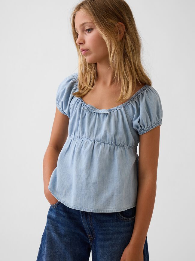 Kids Denim Puff-Sleeve Top gap kids denim puff sleeve top