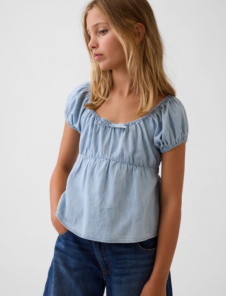 Kids Denim Puff-Sleeve Top gap kids denim puff sleeve top